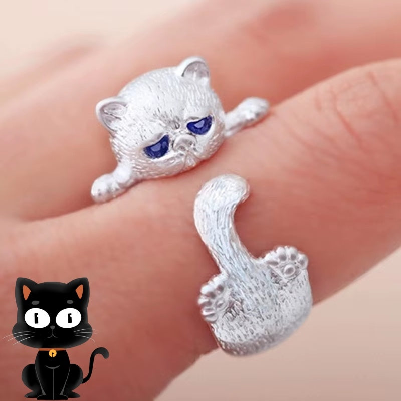Cute Cat Ring Simplicity Opening Rings Fashion Jewelry Gifts Blue Eyes Pets Rings Ring For Men Women Pet Lovers