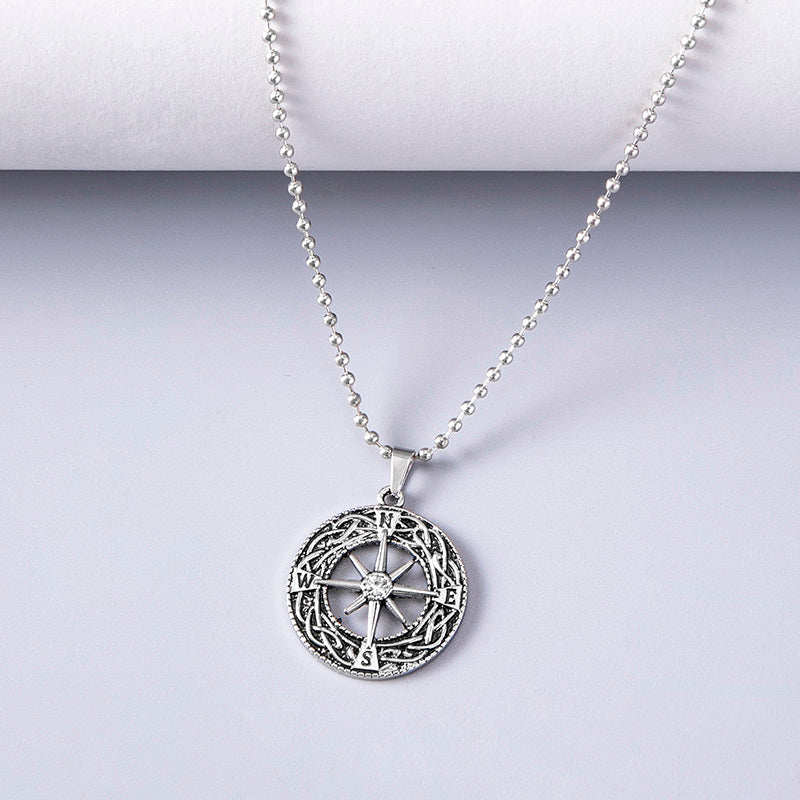 Vintage Antique Silver Plated Hollow Compass Pendant Viking Necklaces