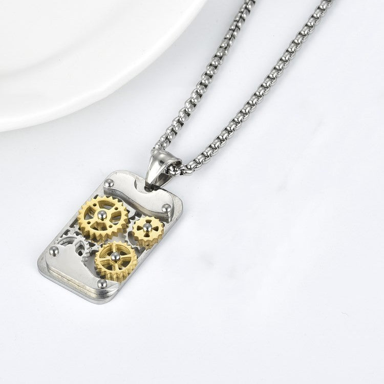 Titanium Steel Transports Mechanical Gear Pendant Necklaces