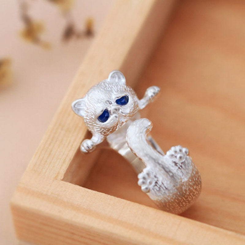Cute Cat Ring Simplicity Opening Rings Fashion Jewelry Gifts Blue Eyes Pets Rings Ring For Men Women Pet Lovers