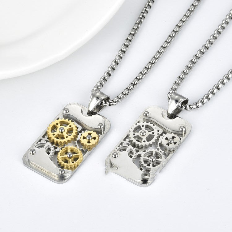 Titanium Steel Transports Mechanical Gear Pendant Necklaces
