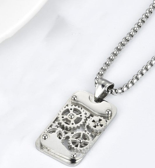 Titanium Steel Transports Mechanical Gear Pendant Necklaces