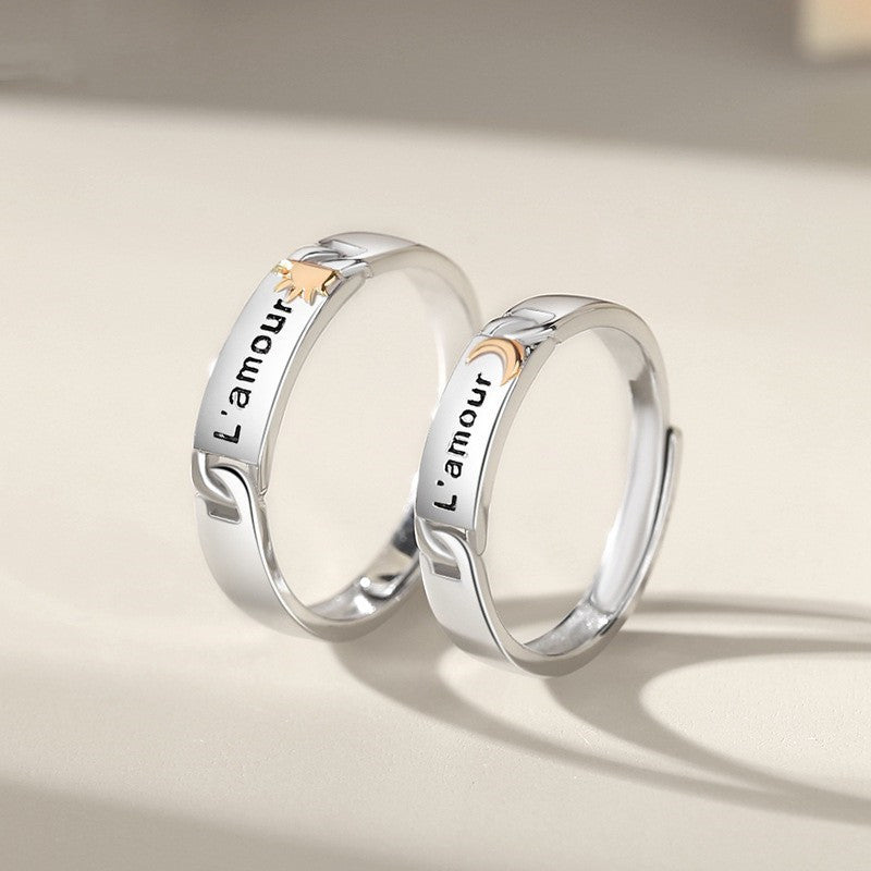 A Pair Of Sun And Moon Couple Silver Rings For Girlfriend