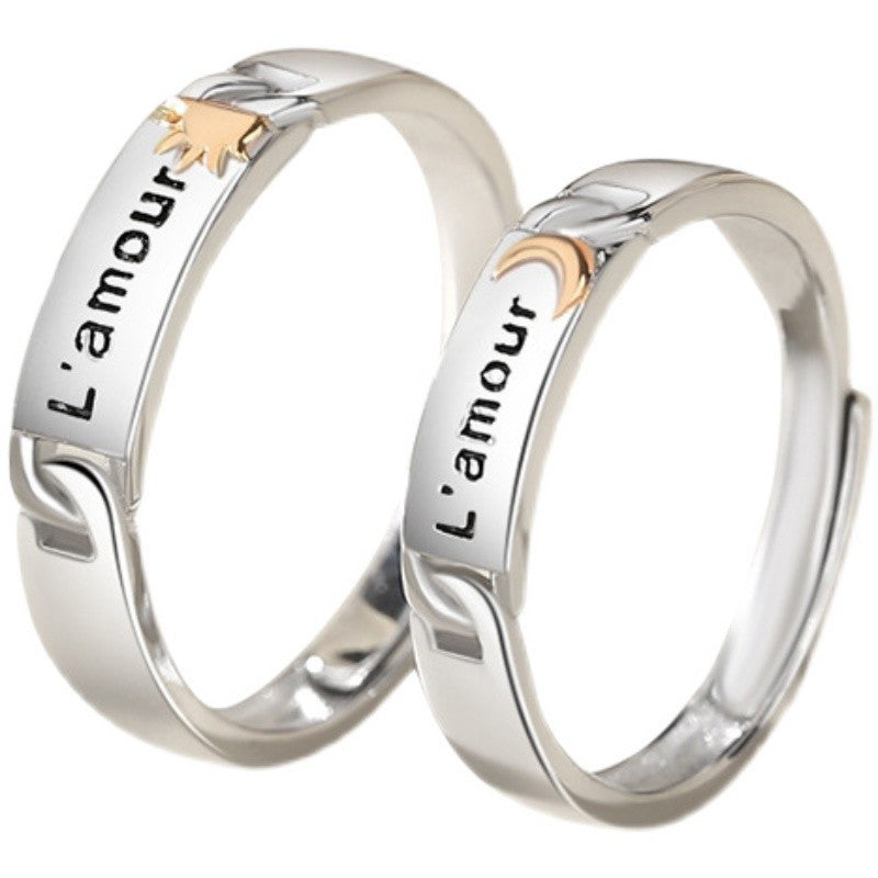 A Pair Of Sun And Moon Couple Silver Rings For Girlfriend