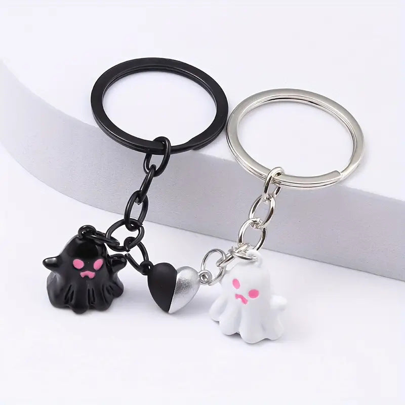 Unique Bag Hanging Halloween Ghost Keychain Cute Couple Magnetic Ghost Pendant Lovers Ornaments Key Rings Key Decoration