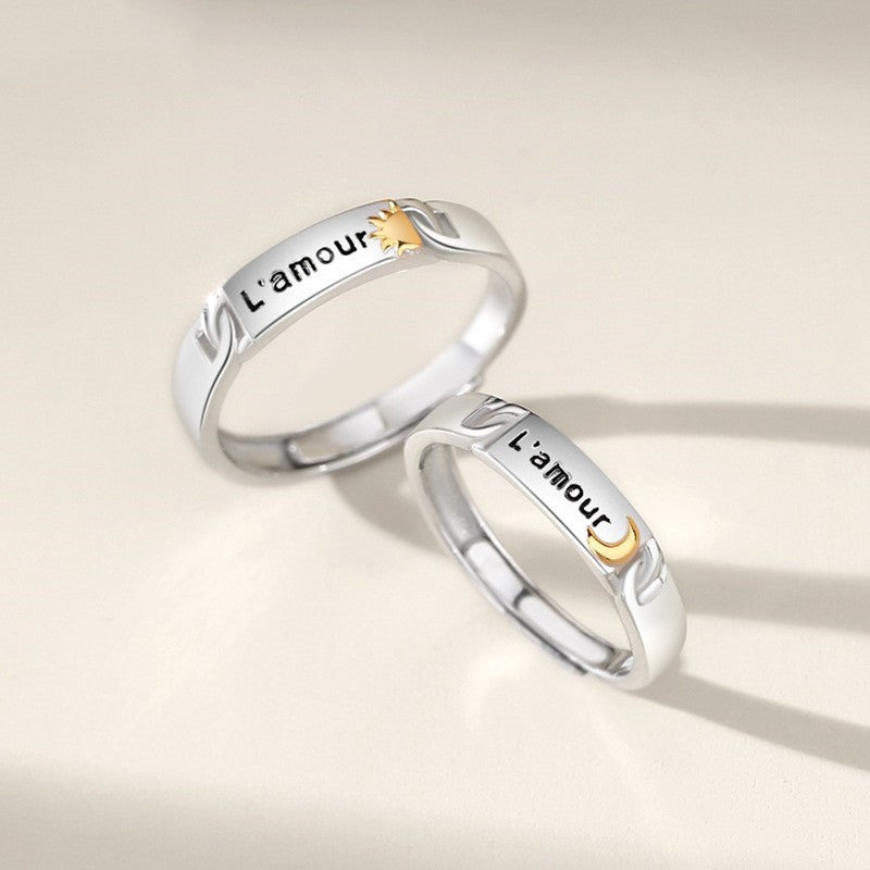 A Pair Of Sun And Moon Couple Silver Rings For Girlfriend