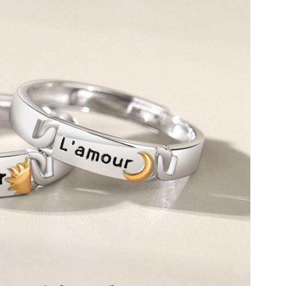 A Pair Of Sun And Moon Couple Silver Rings For Girlfriend