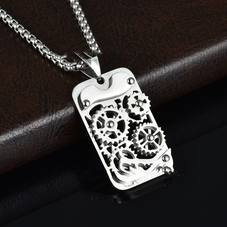 Titanium Steel Transports Mechanical Gear Pendant Necklaces