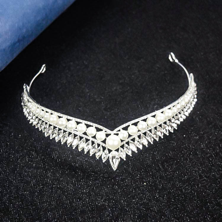 Korean New Bridal Pearl Crown Headdress Simple Elegant Angry Princess Crown Internet Celebrity Dream Girl Hair Accessories