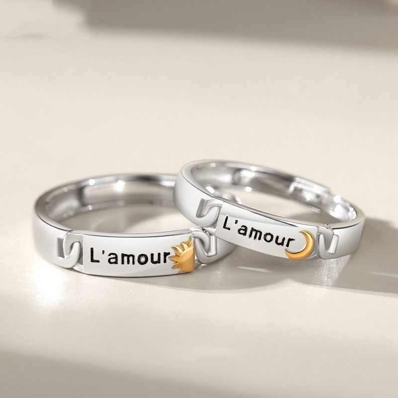 A Pair Of Sun And Moon Couple Silver Rings For Girlfriend