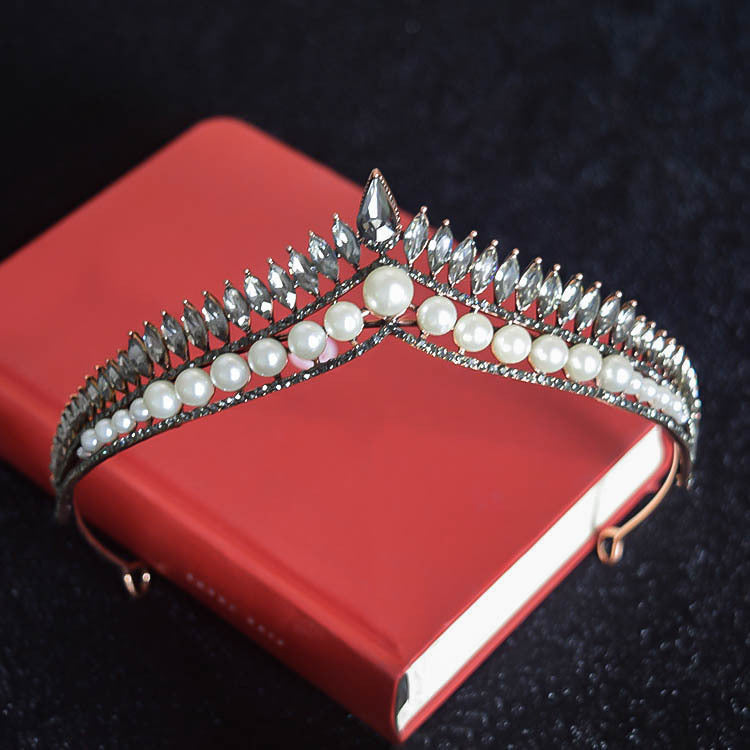 Korean New Bridal Pearl Crown Headdress Simple Elegant Angry Princess Crown Internet Celebrity Dream Girl Hair Accessories