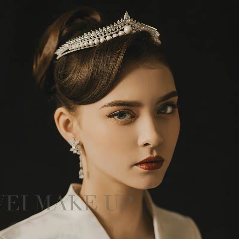 Korean New Bridal Pearl Crown Headdress Simple Elegant Angry Princess Crown Internet Celebrity Dream Girl Hair Accessories