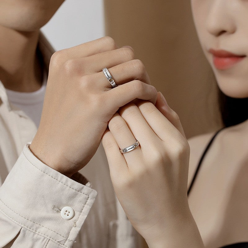 A Pair Of Sun And Moon Couple Silver Rings For Girlfriend