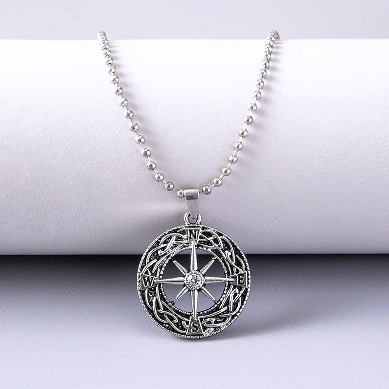 Vintage Antique Silver Plated Hollow Compass Pendant Viking Necklaces