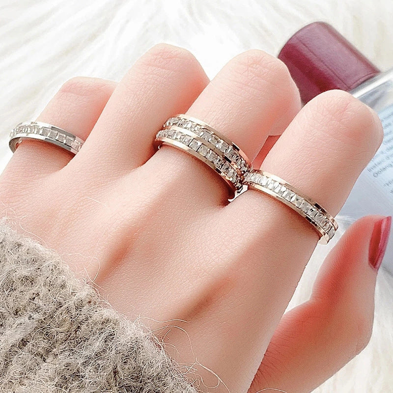 INS Rings Titanium Steel Couple Single And Double Row Diamond Ring