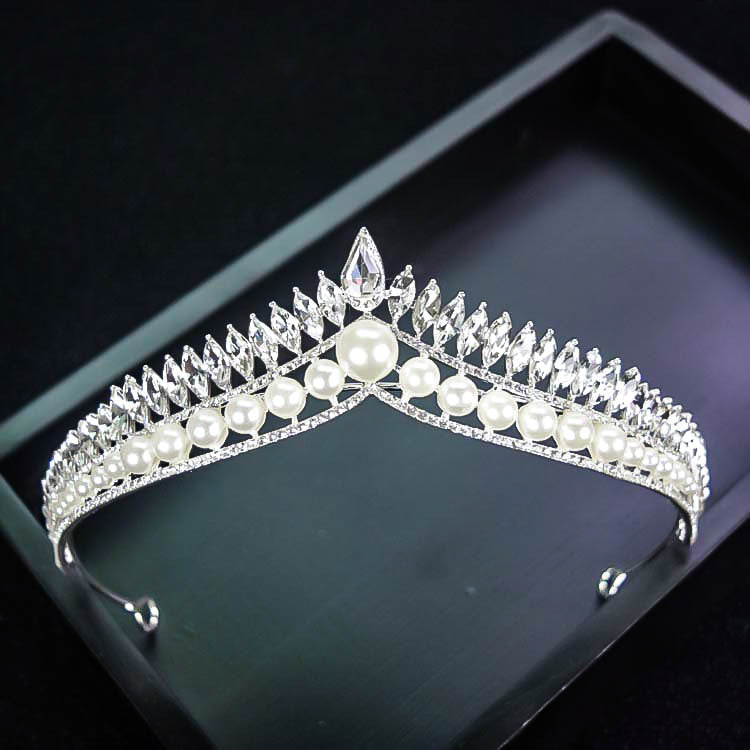 Korean New Bridal Pearl Crown Headdress Simple Elegant Angry Princess Crown Internet Celebrity Dream Girl Hair Accessories