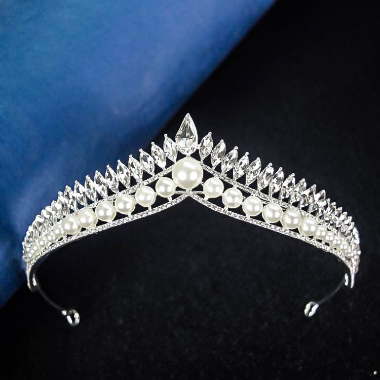 Korean New Bridal Pearl Crown Headdress Simple Elegant Angry Princess Crown Internet Celebrity Dream Girl Hair Accessories